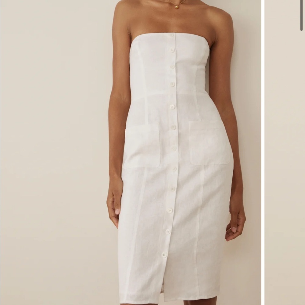 Reformation White Strapless Button-Down Dress - image 3